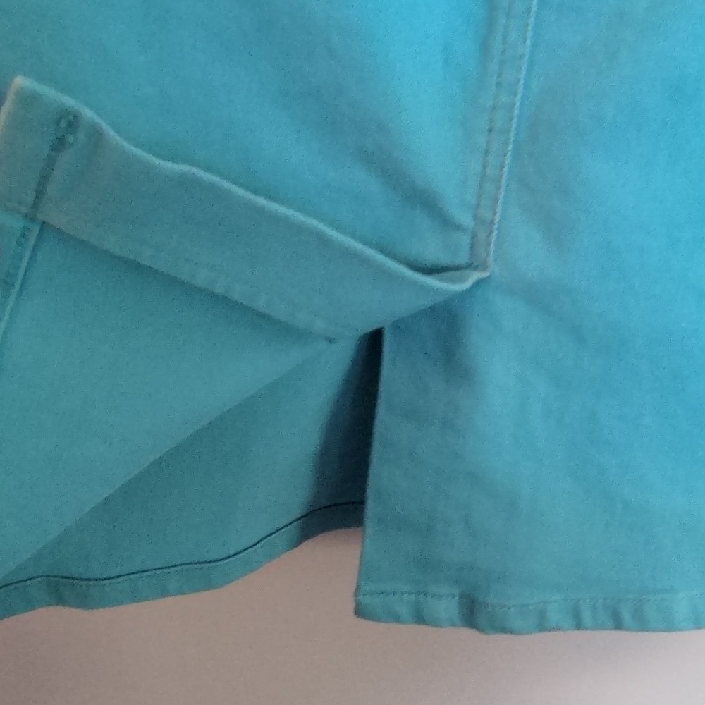Talbots Turquoise Denim Straight Pencil Skirt Size 8 Button Pockets Knee Length - Picture 6 of 8